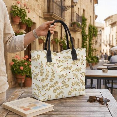  Boho Leaf Print Tote Bag Casual Large Capacity Daily Shopping Shoulder Handbag