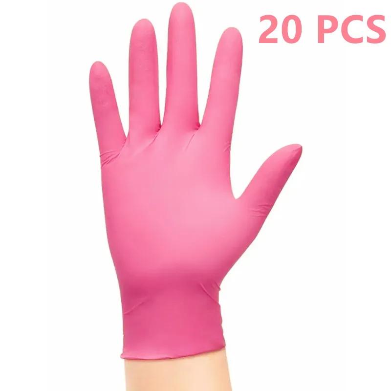 

20/50/100PCS Pink Nitrile Gloves Disposable Gloves for Kitchen Household Cleaning Tool Beauty Nail Salon Petcare Hair Dye Gloves S