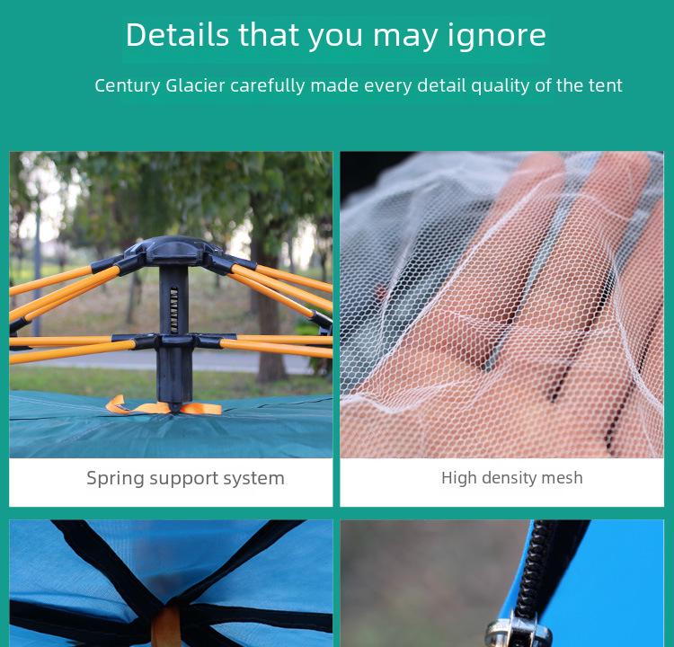 Century Glacier Automatic Folding Tent for 3-4 People: Quick-Open, Double Rainproof for Camping & Beach