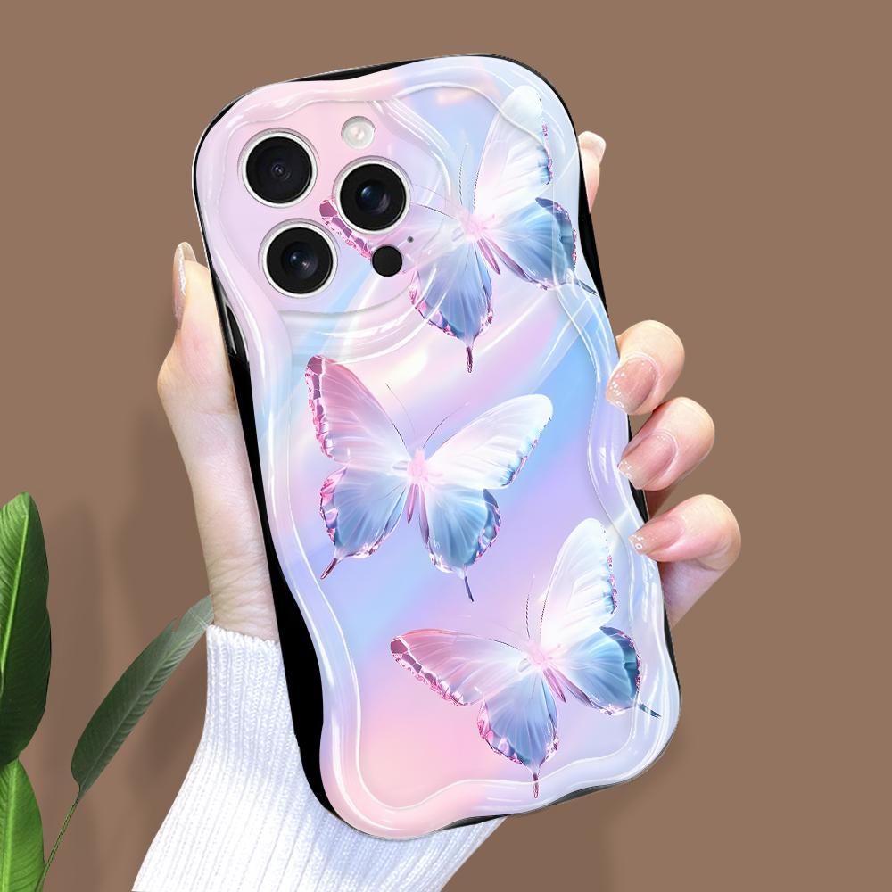 For iPhone 16 15 14 Samsung S25 S24 S23 A06 A13 A14 A15 A16 A55 Redmi 14C 13C Note 14 13 12 Wavy Edge Colorful Butterfly Soft Silicone Phone Case