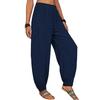 Damen locker lässige Baumwoll-Leinen-Mischhose elastische Taille mit Tasche