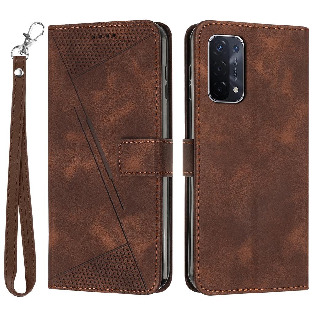 For Oppo A74 5G/A93 5G/A54 5G Folding Stand Wallet Mobile Case Triangle Imprint Leather Cover with Strap
