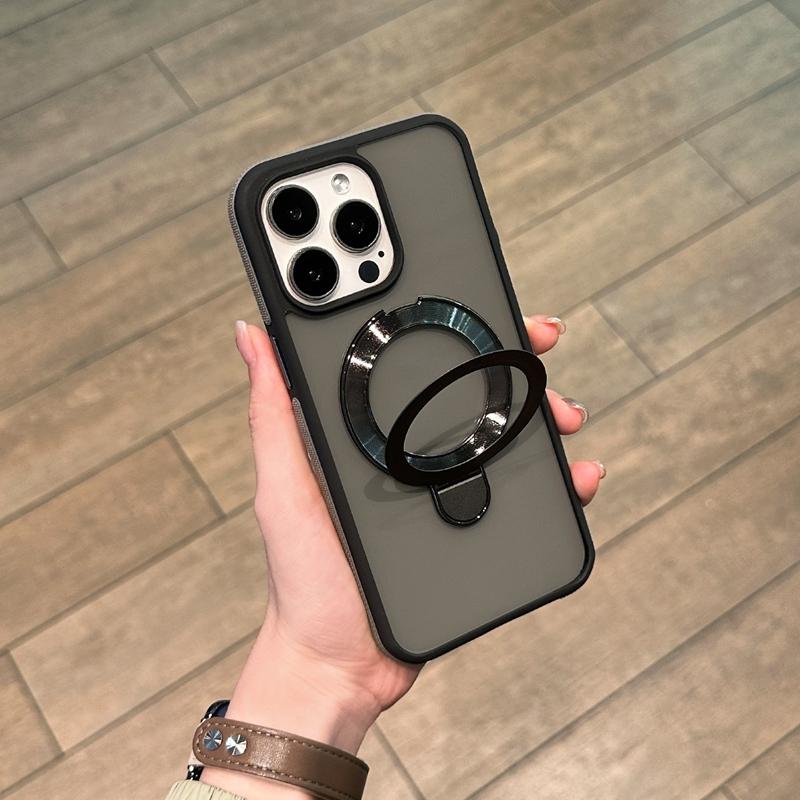 Luxury Color Blocking Ring Rotate Stand Magsafe Case For iPhone 16 15 14 Plus 13 12 11 pro Max Frosted Matte Magnetic Hold Cover