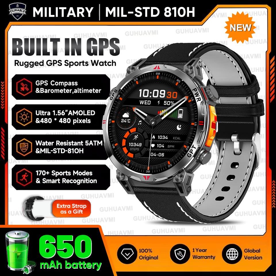 Outdoor GPS Sports Smart Watch Men Built in GPS Compass 5ATM Waterproof Bluetooth Call HD AMOLED Screen Fitness Smartwatch