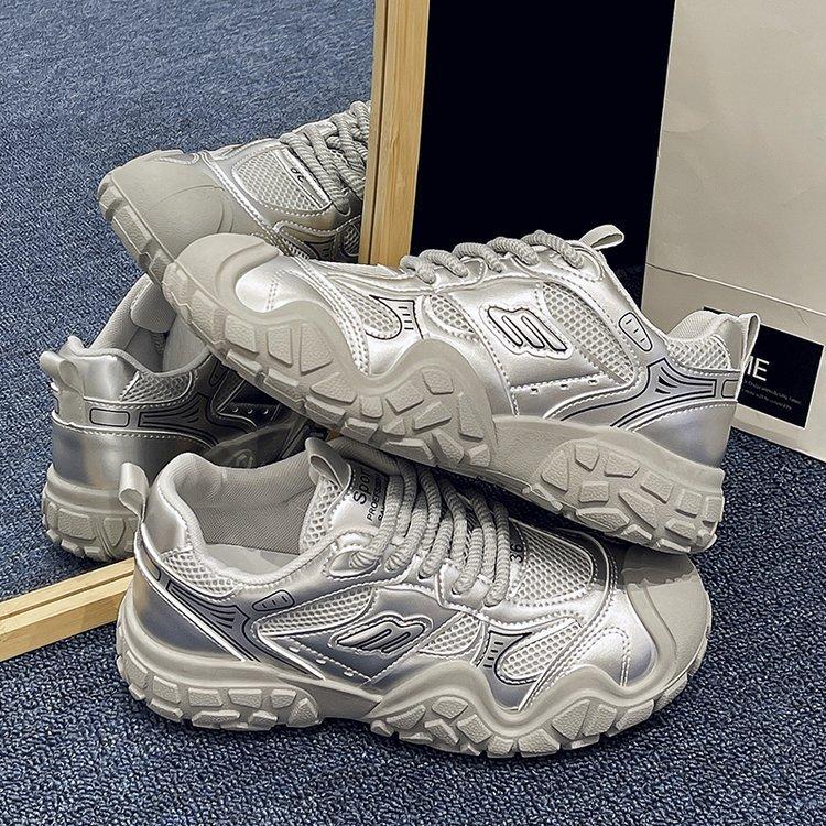 

Dad shoes women s summer breathable mesh 2025 new spring and autumn explosion mountaineering thick sole heightening casual sports shoes 40 серебряный