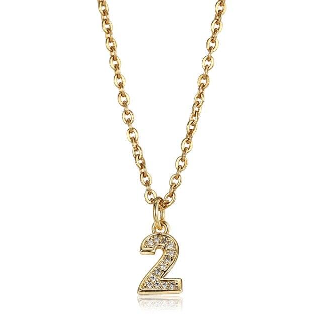 Cute Number 0 1 2 3 4 5 6 7 8 9 CZ Pendant Birthday Lucky Number Charm Necklace Rolo Chain Adjustable KN652