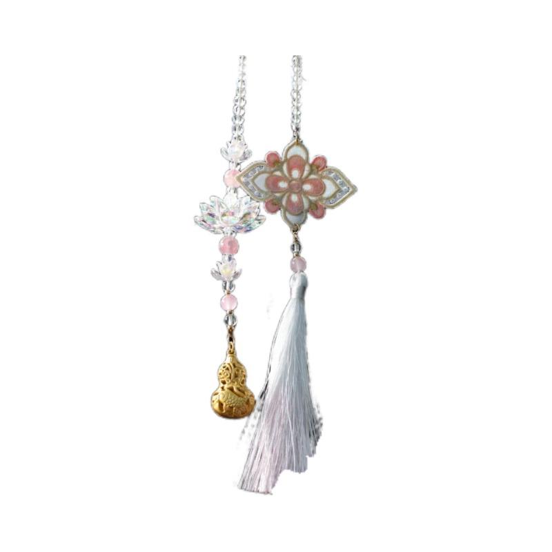 Embroidered Lotus Good Luck Gourd Tassel Car Hanging Ornament
