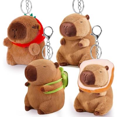 Pacote com 4 chaveiros de pelúcia Capivara, brinquedos de pelúcia Capivara com acessórios de roupas, presentes de dia dos namorados para crianças