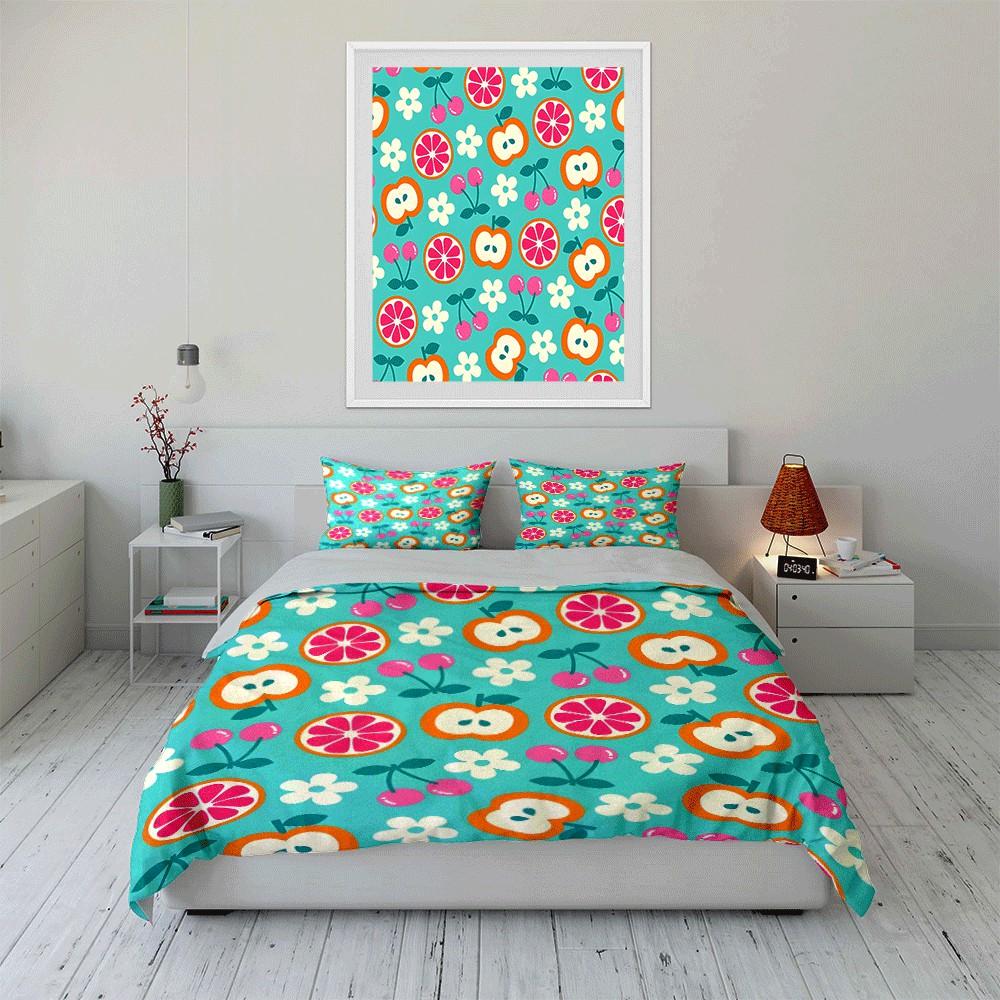 Fruit-Themed Patterned Three-Piece Set Exquisite Three-piece Bedding Set Gift for Kids and Adults