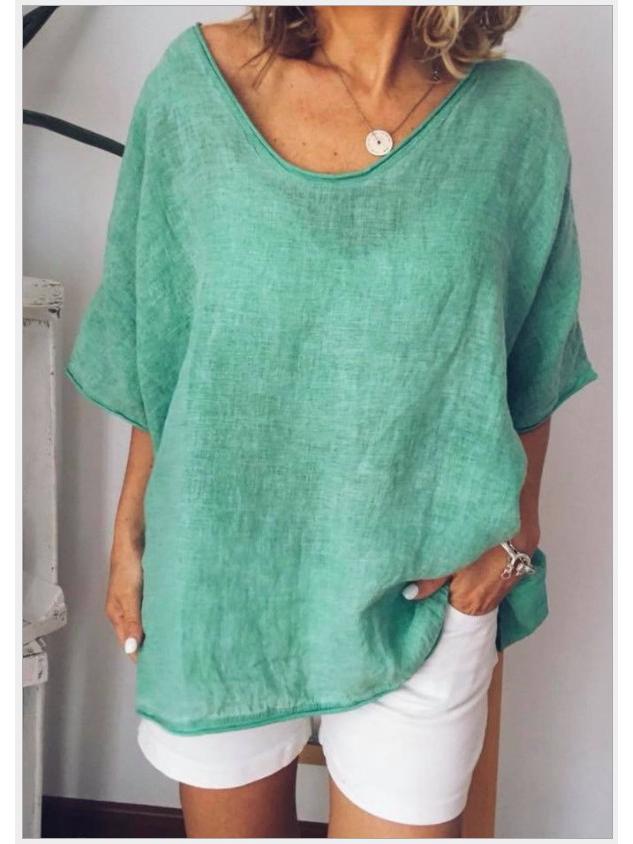 Summer Casual Cotton Linen T-Shirt: Solid Color, Loose Fit, Short Sleeve