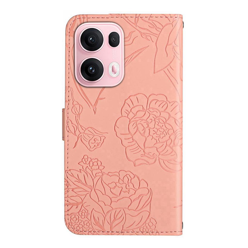 For Oppo Reno13 Pro 5G Case Butterfly Flower Imprinted Leather Phone Cover with Strap