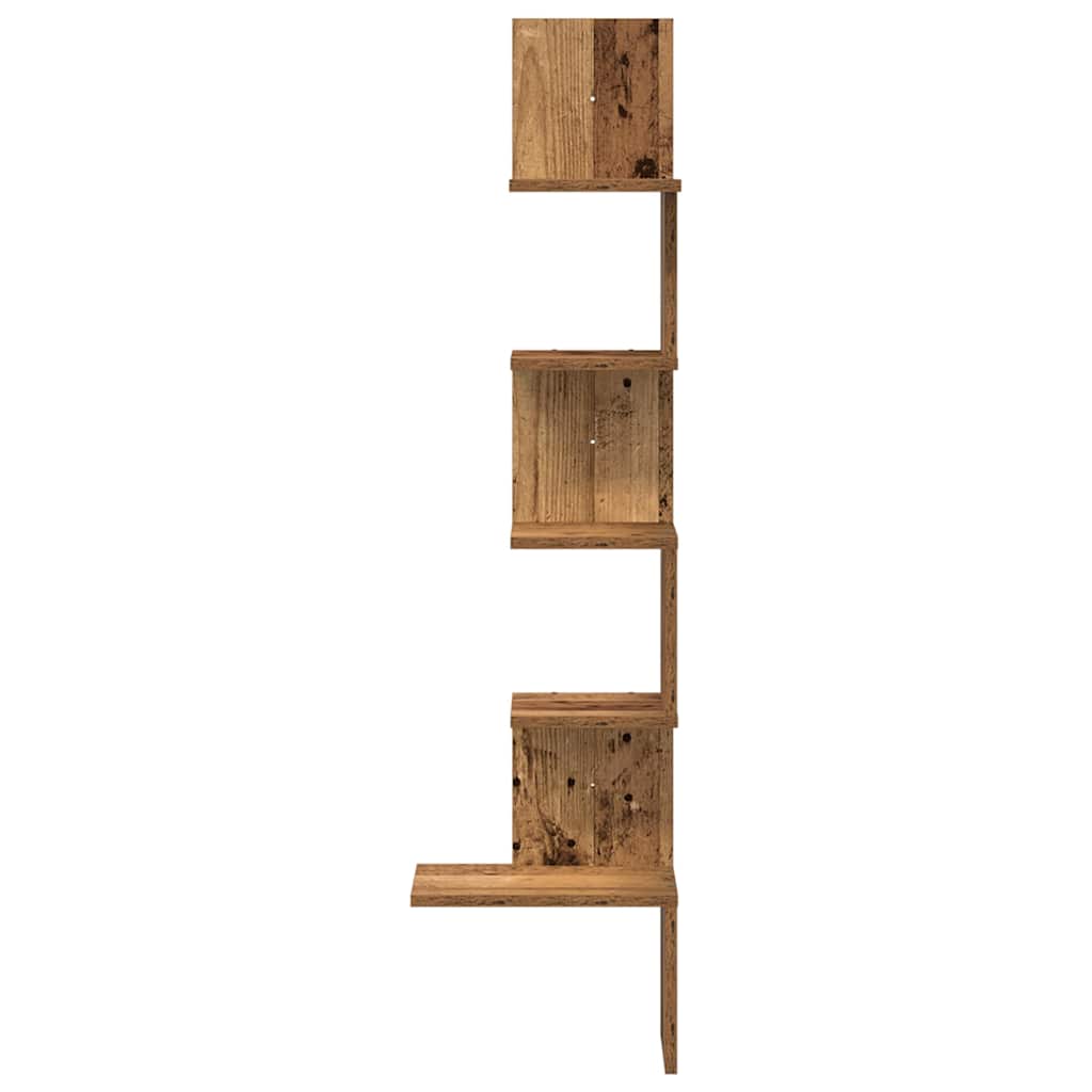 Wall Mounted Corner Shelf Vintage Wood Look 32 X 32 X 127.5 Cm Engineered Wood
