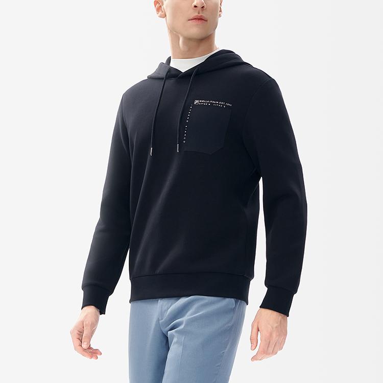 FILA Minimalist Solid Color Casual Knit Long Sleeve Hoodie Men hoodies Black F11M247203F-BK