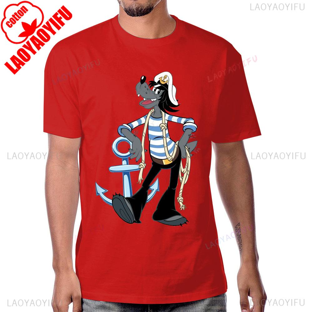 Hot Sale Humor Cartoon Nu Pogodi Russian Animation Tshirt Casual Fashion Loose Short Sleeve Cotton Tshirt Summer Man T Shirt