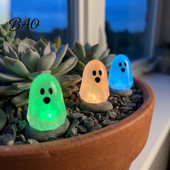 Halloween Gift Ideas for Kids Glow in The Dark Ghost Figurines, Cute Resin Bead Set Fun Festive Desk Accessories Decoration, Mini Colorful Tiny Statue