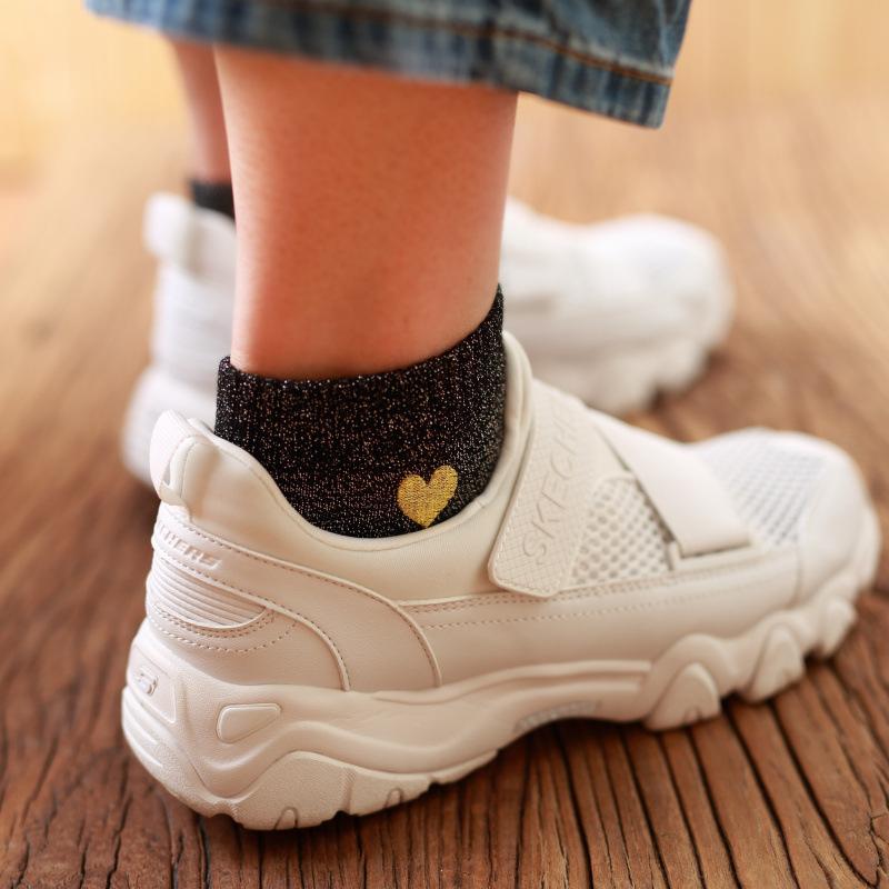 Embroidered Love Heart Glitter Socks for Women, Shiny Socks, Gold, Silver, Colorful, Shining, Fashion, Funny