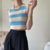 Sexy dámské tílko s žebrovaným úpletem Letní pruhovaný výstřih do O Výstřih bez rukávů Street Vintage Korejská móda Košile Vesta Y2K Oblečení