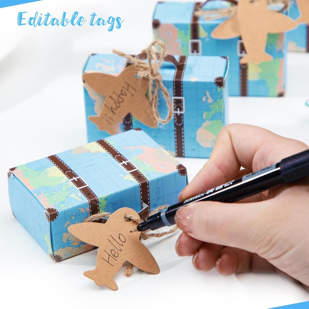 HONEYGIFTS 50 Piece Mini Suitcase Gift Box Party Favor Candy Box, Mini World Map Suitcase for Birthday Party/Wedding/Travel Themed Parties/Bride