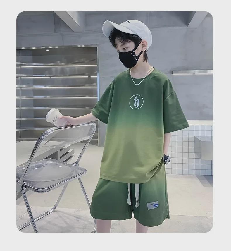 2023 Kids' Summer Sportswear: Boys' Korean Style Short-Sleeved Top & Wide-Leg Shorts Set