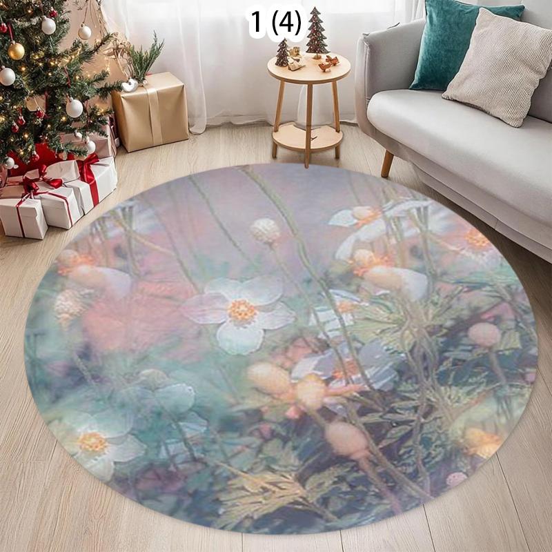 Monet Inspired Round Starry Sky Area Rug Oil Painting Print Soft Non-Slip Carpet for Kids Bedroom Playroom Nordic Minimalist
