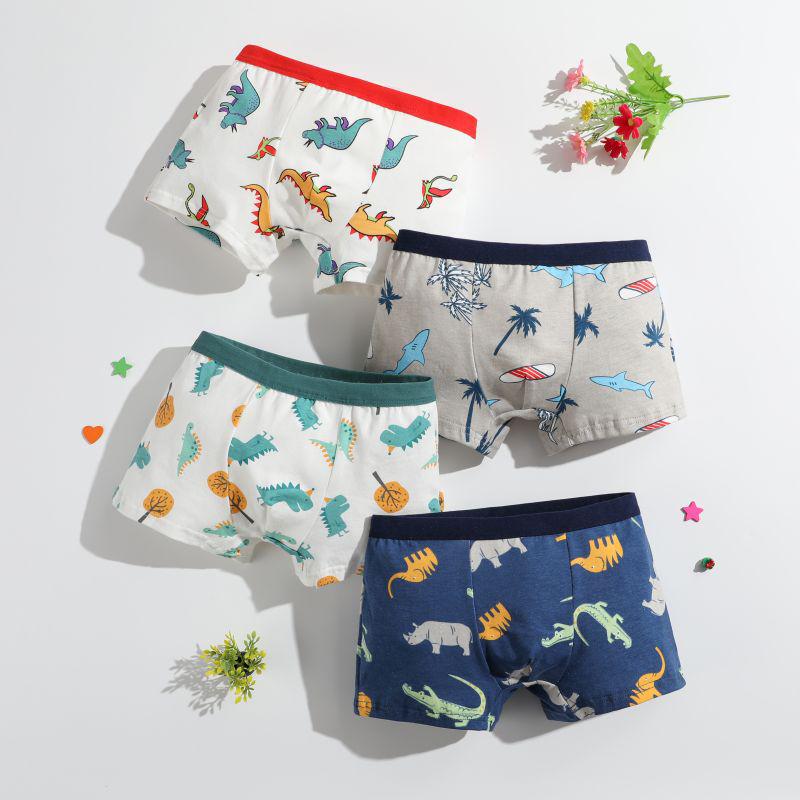Four-Pack Boys' Pure Cotton Boxer Briefs: Small, Medium, Large Cartoon Underwear