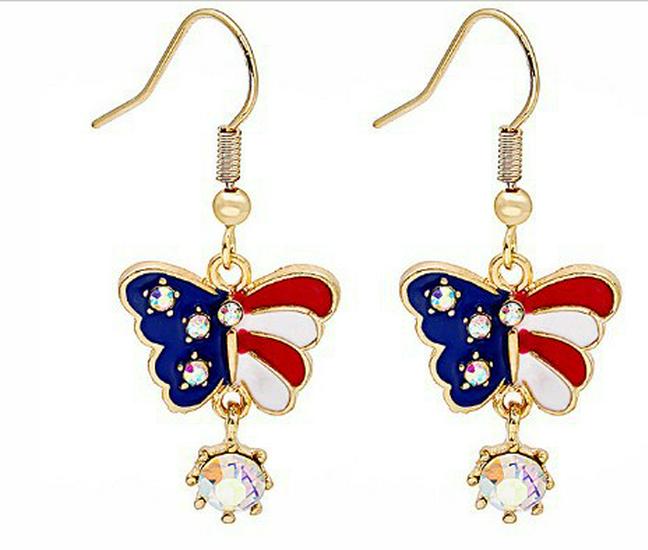 Trendy Geometric American Flag Drip Oil Earrings for Women - Independence Day Ear Cuffs