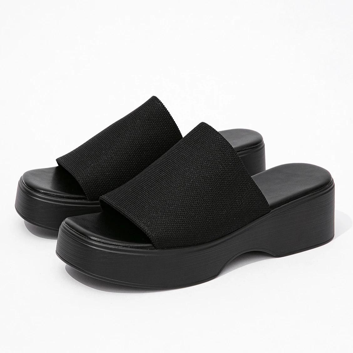 

Eilyken Summer Open Toe Platform Women Slippers Fashion Thick Bottom Low Heels Slide Ladies Shoes BIG SZIE 43 36 чорний