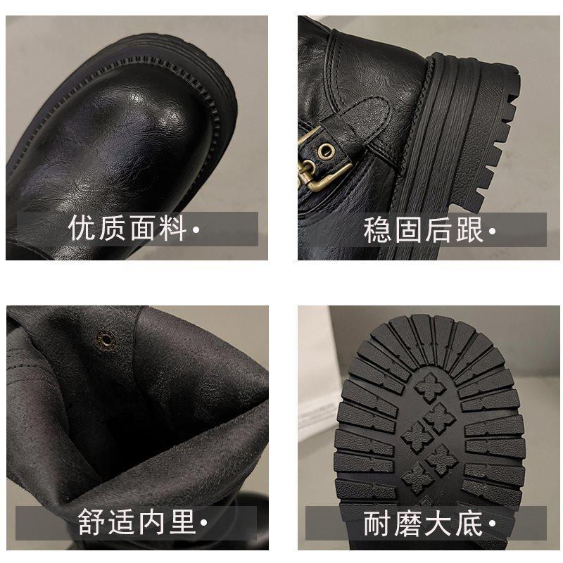 2025 New British Style Thick-soled Black Slim Boots Tall Thick-heeled Boots Women's Retro Autumn and Winter Knight Boots