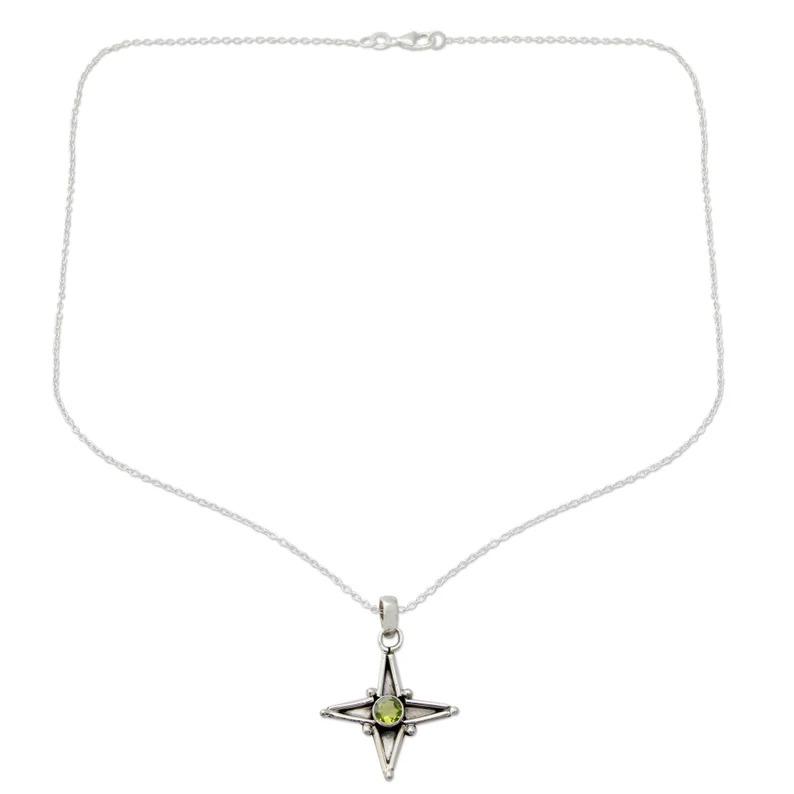 Collana con pietra preziosa di peridoto naturale Collana in argento sterling 925 con pietra preziosa verde Collana fatta a mano per gioielli da sposa e Natale - 6,5 Wt circa