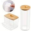Acrylic Storage Box Bathroom Jar Makeup Organizer Cotton Round Pad Holder Cotton Holder Dispenser with Bamboo Lid Clear Plastic