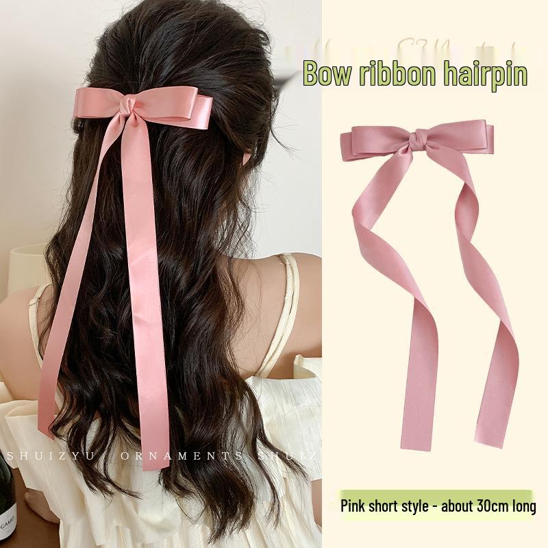 Korean Ballet Style Ribbon Bow Hair Clip with Tassels - Large Double Layer Duckbill Clip Headwear for Girls.