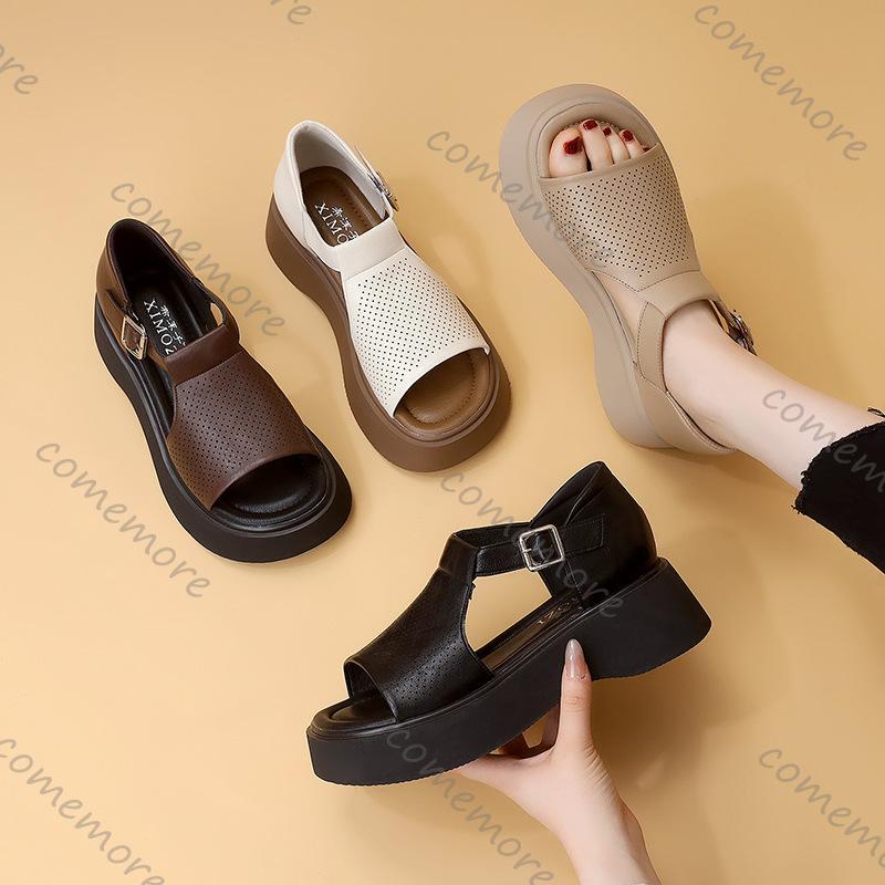 Comemore Thick Bottom Summer New Outside Wear Roman Sandals Female Fish Mouth Hollow Women's Shoes Casual Solid Sandalias Mujer