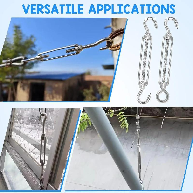 10/1Pcs Stainless Steel Hook Eye Turnbuckles Adjustable Wire Rope Tensioner Clothesline Tightener Marine Hardware M4 M5 M6