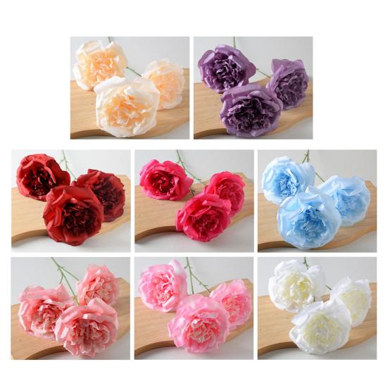3 Köpfe Blühende Künstliche Rose 26" Realistisches Langes Stiel Faux Seide Rosenstrauß für DIY Hochzeitsstrauß Hotel Zuhause Tischvase Dekor Floral