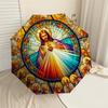 1PC Stained Glass JesusAutomatic Open/Close Umbrella with Windproof, 8-Rib Sturdy Canopy, Durable Ribs, Fashionable Design1301A