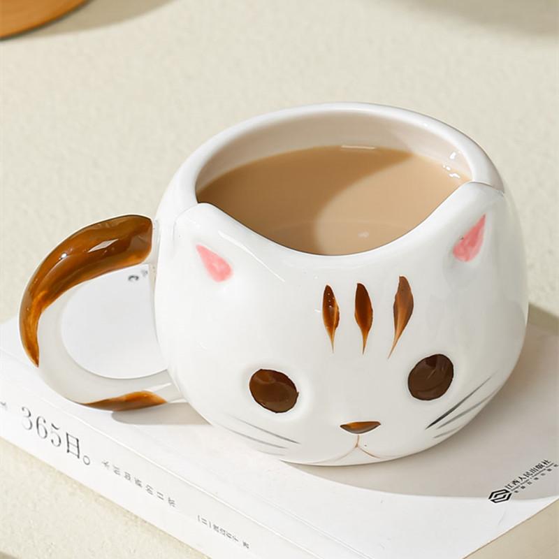 430ml Cartoon Cat Ceramic Mug With Spoon Creative Cute Coffee Milk Tea Breakfast Cup Drinkware Novelty Gifts