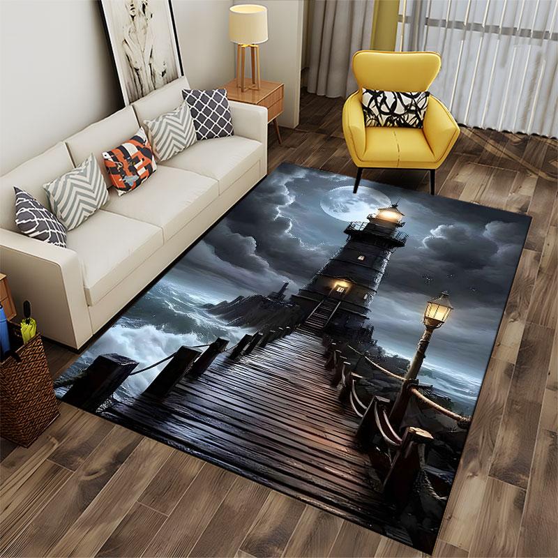 Moonlit Lighthouse Seascape Suitable As a Non-slip Mat for the Living Room or Bedroom Sofa