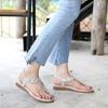 Women's Rhinestone Flower Thong Sandals Elastic Ankle Strap Comfort Flat Sandals