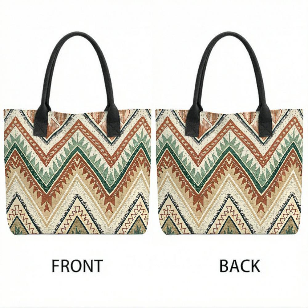 Boho Geometric Pattern Large Tote Bag Casual Canvas Shoulder Handbag for Daily Use