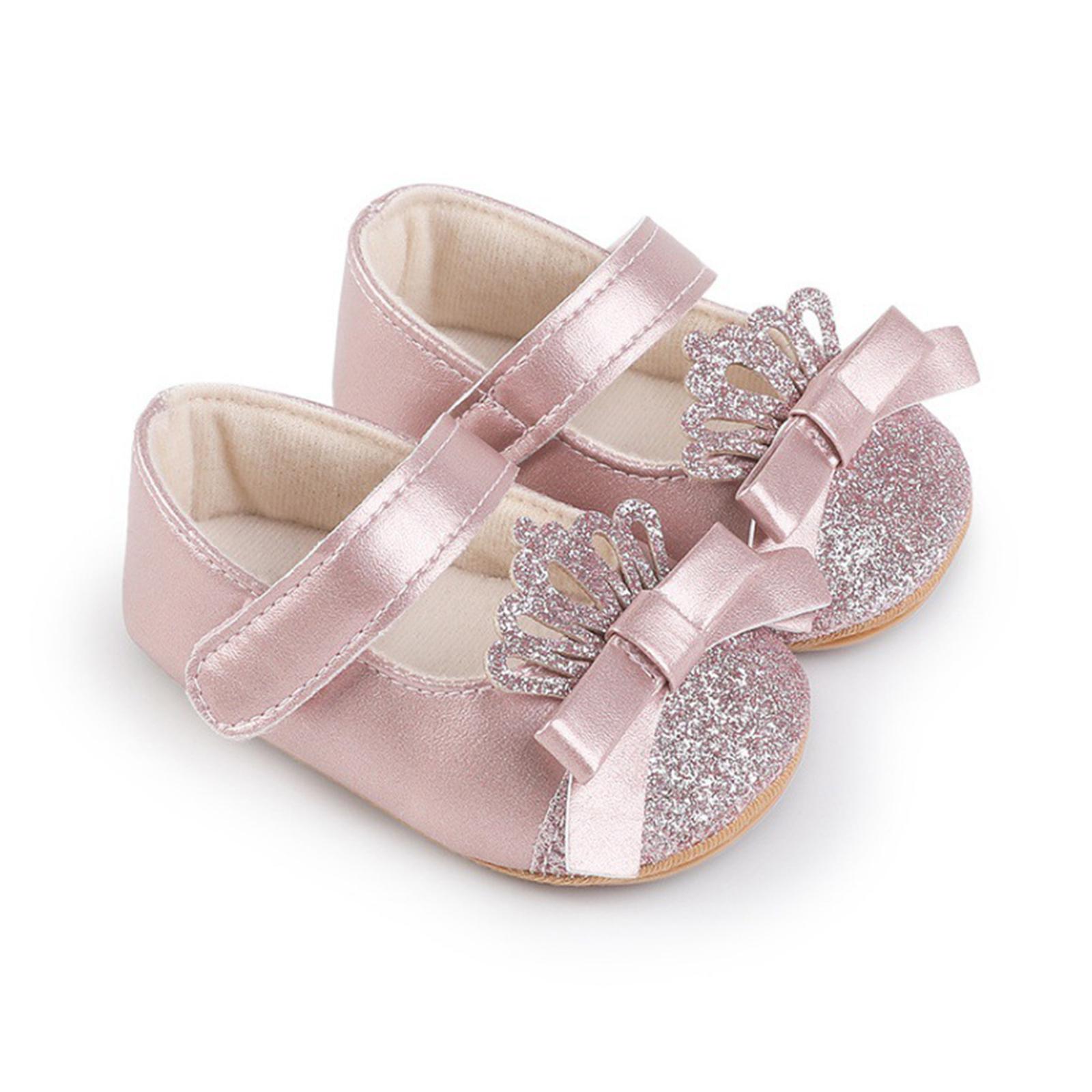 

MISOWMNJOY Sequin Baby Girls Shoes Princess Newborn Mary Jane Flats Glitter Crown Bow Dress Shoes Non-Slip Newborn Crib Shoes 0-6 Months рожевий