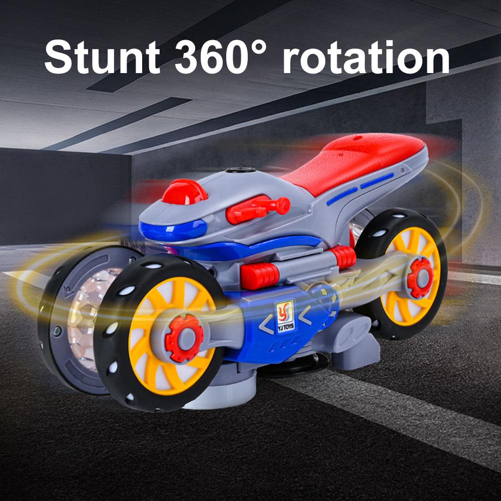 Auto-Rotating Wheels Motorcycle Model with LED Light and Music Transforming Motorcycle Electric Motorcycle Music Toy Kids Gift