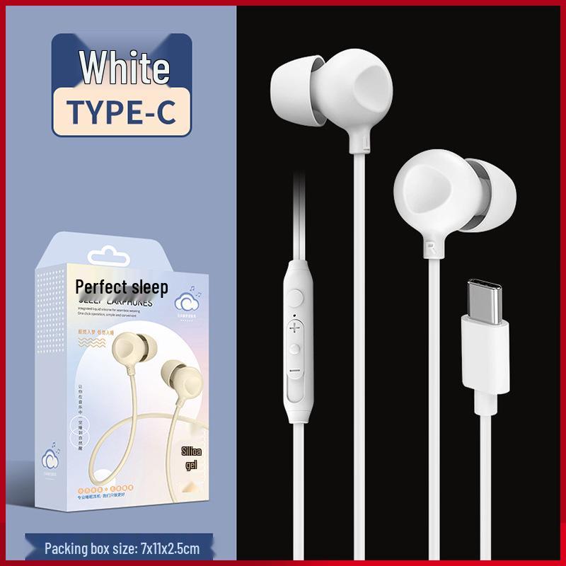Type-C Noise-Cancelling In-Ear Sleep Headphones with Mic, 3.5MM Silicone Soundproof Design for Side Sleepers