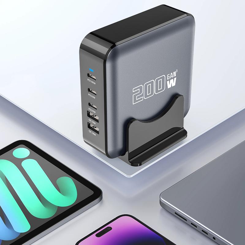 200W GaN Charger USB Multi Type C 100W Charging Station Rechargeable Universal Laptop Power Adapter Eco-Friendly Macbook Pro NEW
