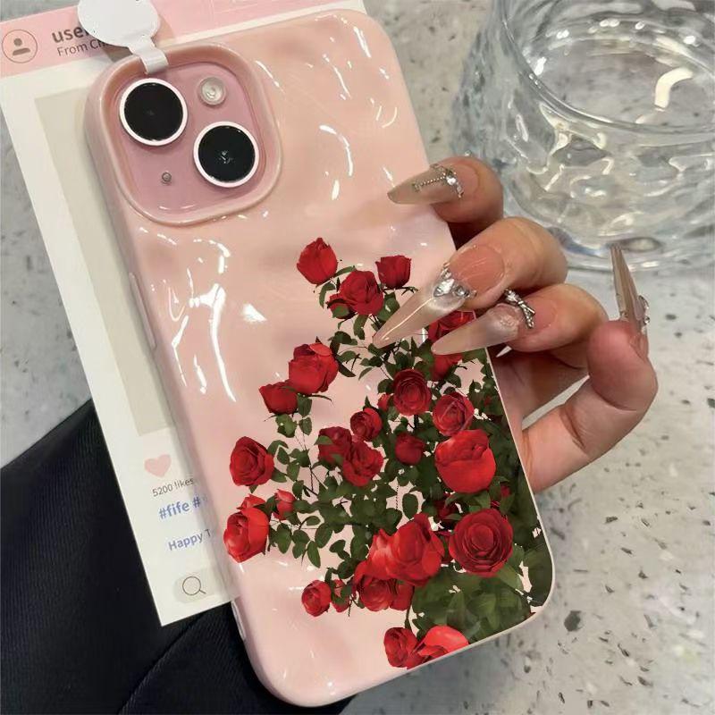 Glacier Red Rose Phone Case For iPhone 17 16 15 14 Pro Max 13 12 11 16 Plus 17 Air Shockproof Candy Silicone Bumper Cover Fundas