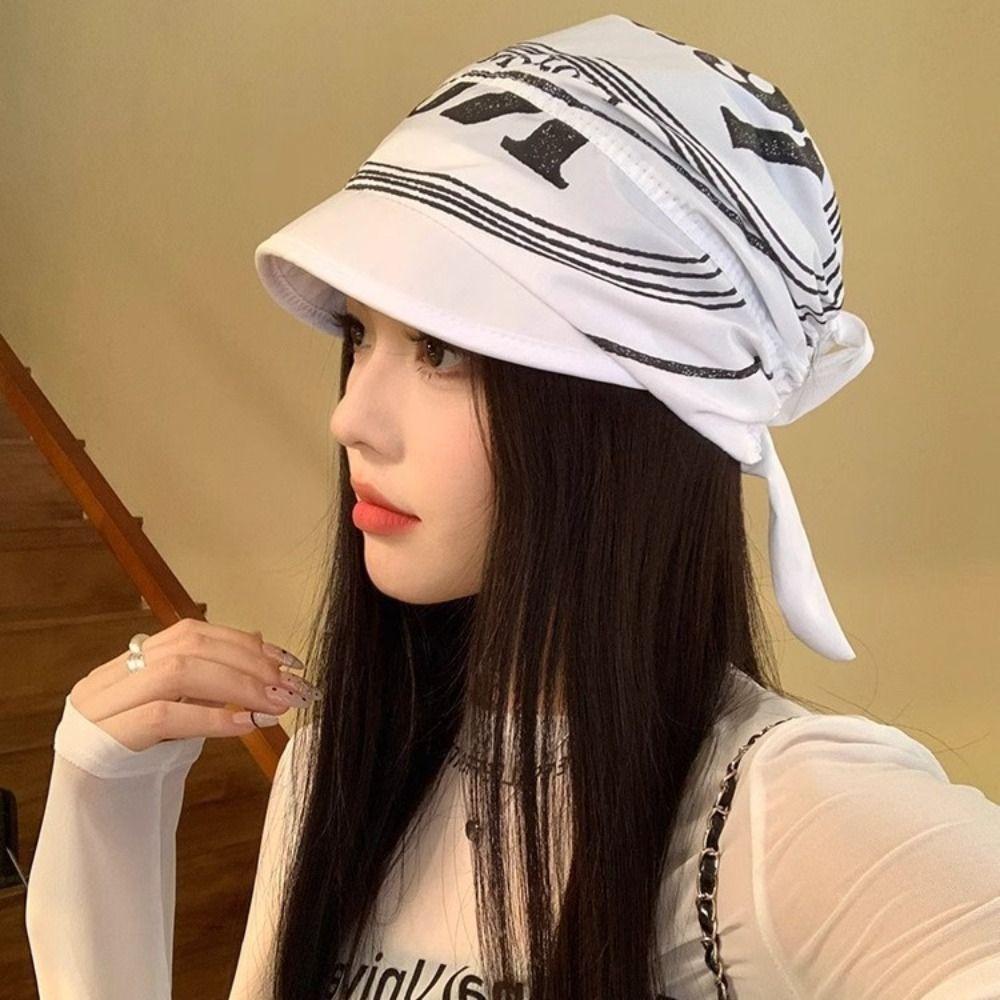 Cotton Letter Baseball Cap Korean Style Strappy Scarf Hat Fashion Letter Headscarf Hat  Summer
