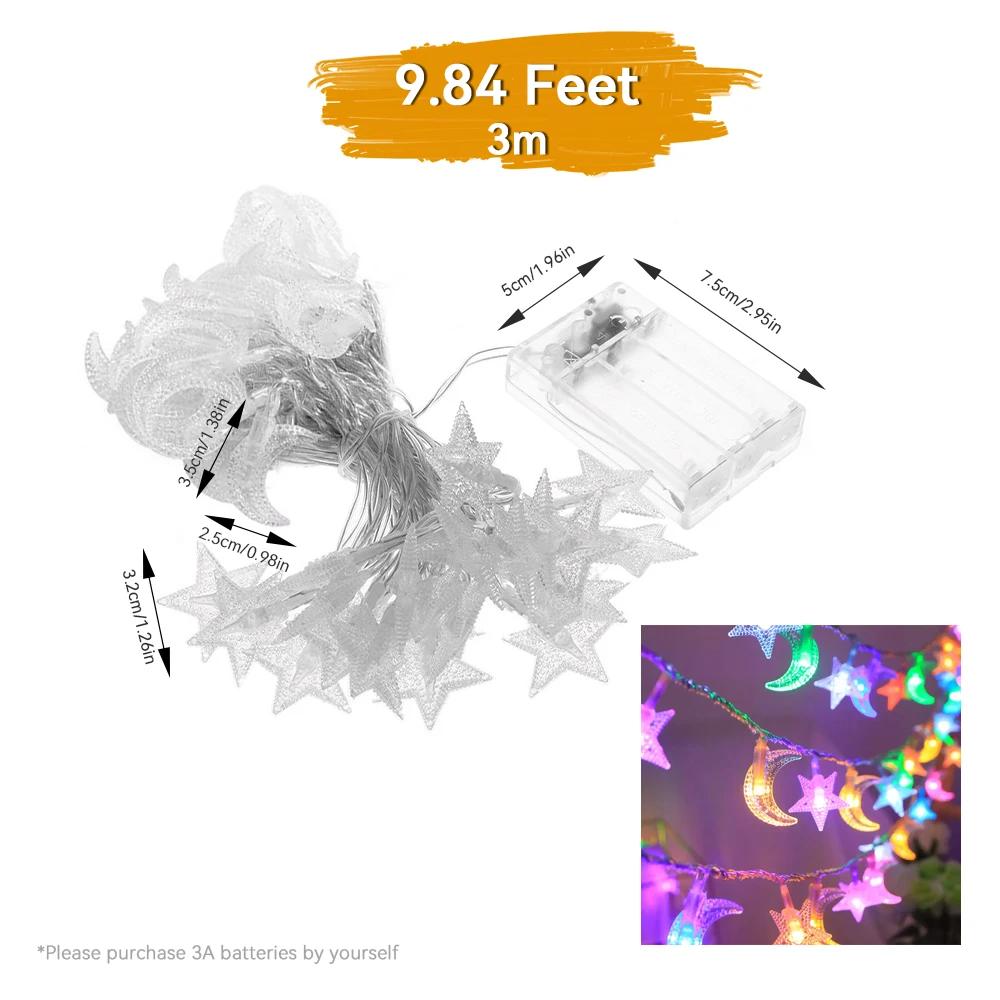LED Colorful Star and Moon Decoration Atmosphere Lamp String Fairy Decoration Hanging Lamp for Home Garden Camping and Gathering