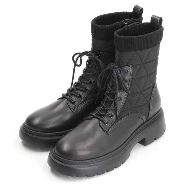 STUART Fashion Quilted Short Boots Black [JILL SHOE] Boots, Lace-up 6591,