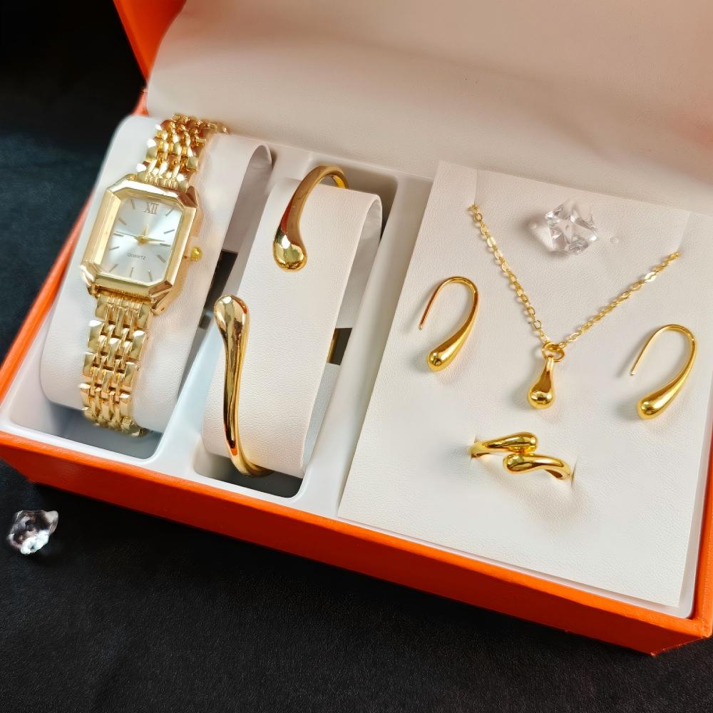 LP43  Gift Set Fashion Square Watch Stainless Steel Women Wristwatch Luxury Casual Dress Watches Without Box for Ladies