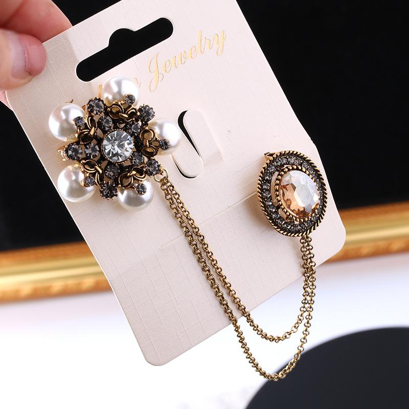 Fashion Tassel Vintage Brooches For Women Luxury Rhinestone Pearl Brooch Lapel Collar Pin Badge Personality Women Brooch Jewelry