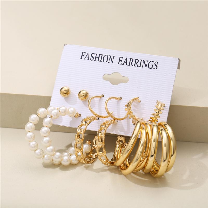 Bohemian Fashion Acrylic Leopard Round Circle Hoop Earrings Set For Women Gold Color Butterfly Pearls Drop Earrings Set Jewelry